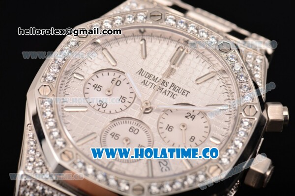 Audemars Piaget Royal Oak 41MM Chronograph Steel/Diamonds Case with White Dial and Stick Markers (EF) - Click Image to Close